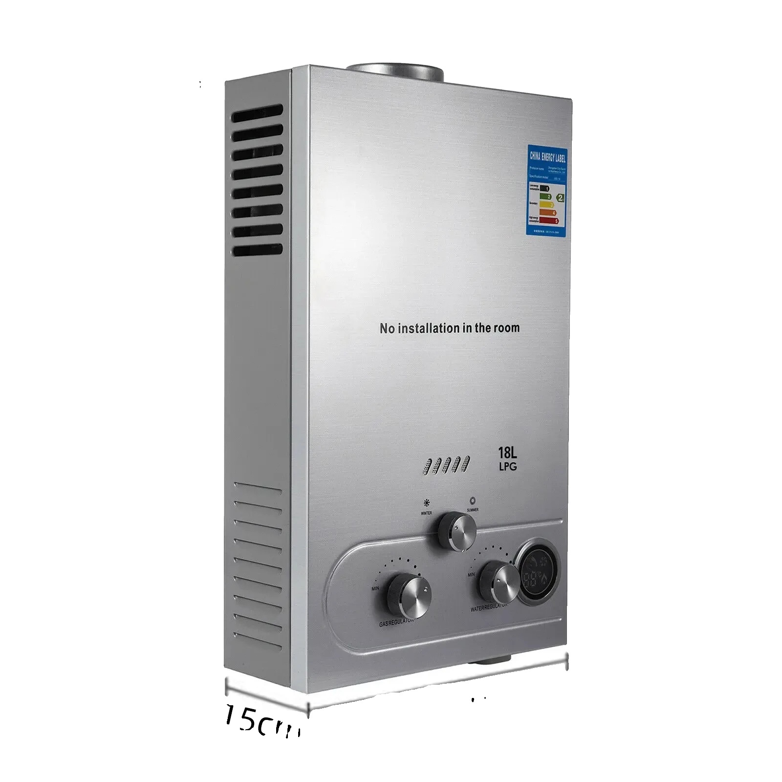 VEVOR Plynový ohrievač vody na LPG, výkon, spotreba energie, 18L 36KW