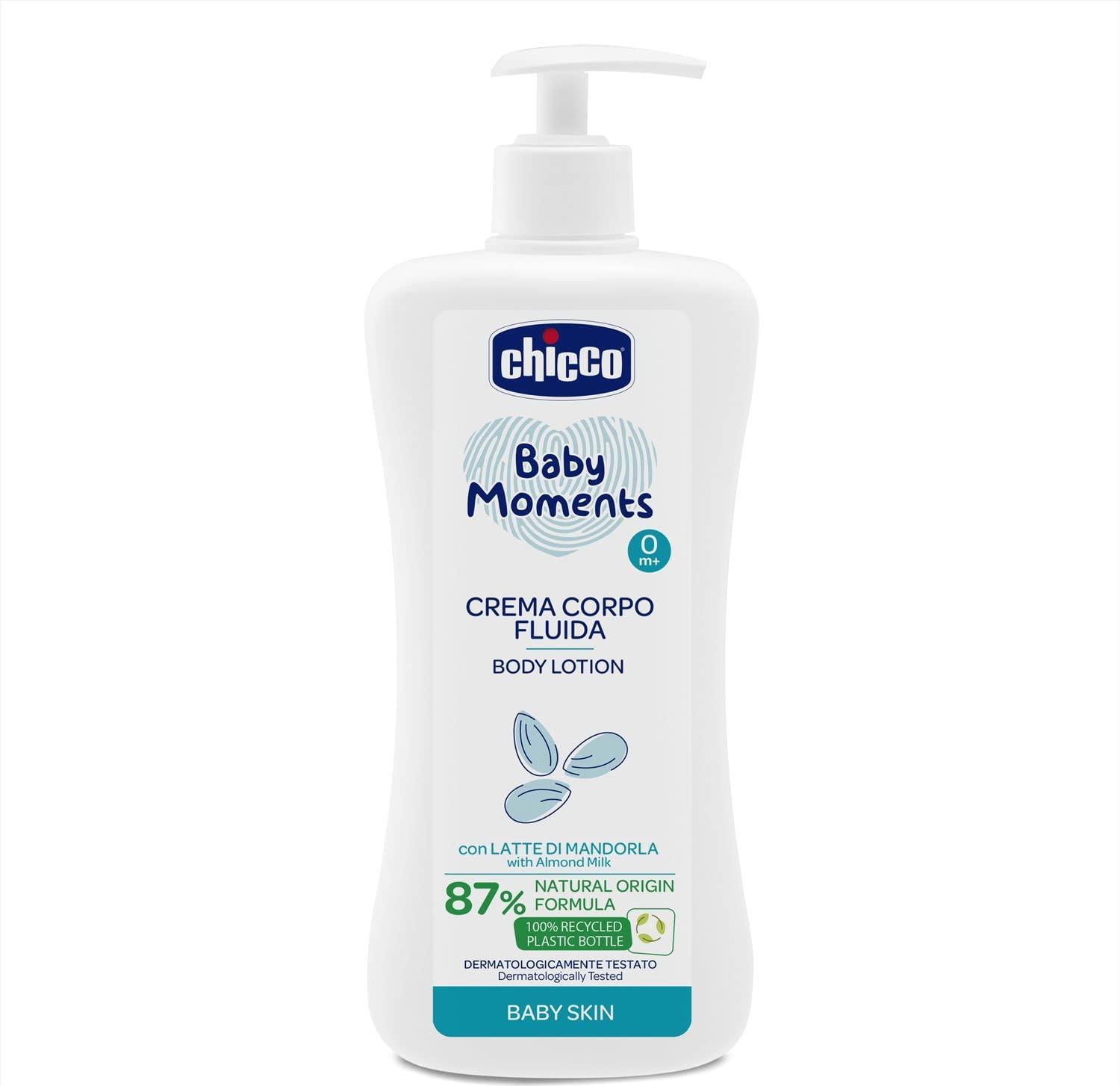 Chicco Baby Moments Flssige Krpercreme mit Mandelmilch, mit natrlicher Formel, 0+ Monate - 500 ml