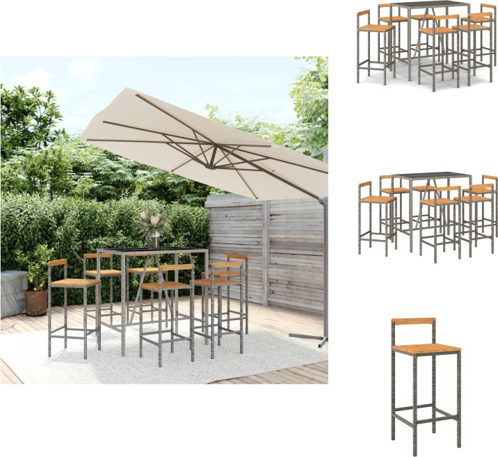 vidaXL 7-dielny záhradný barový set sivý polyratan a masívne drevo akácie - Záhradné nábytkové sety