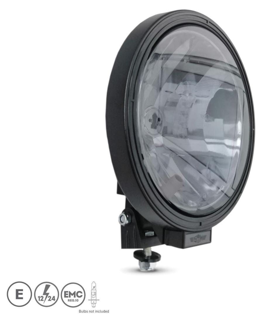 PROMOLINK 23 cm SIM BLACK EDITION – runder Halogen-Nebelscheinwerfer mit gerichteter Lichtabgabe, schwarzem Glas, 12 V–24 V, E-Prüfzeichen HAL303