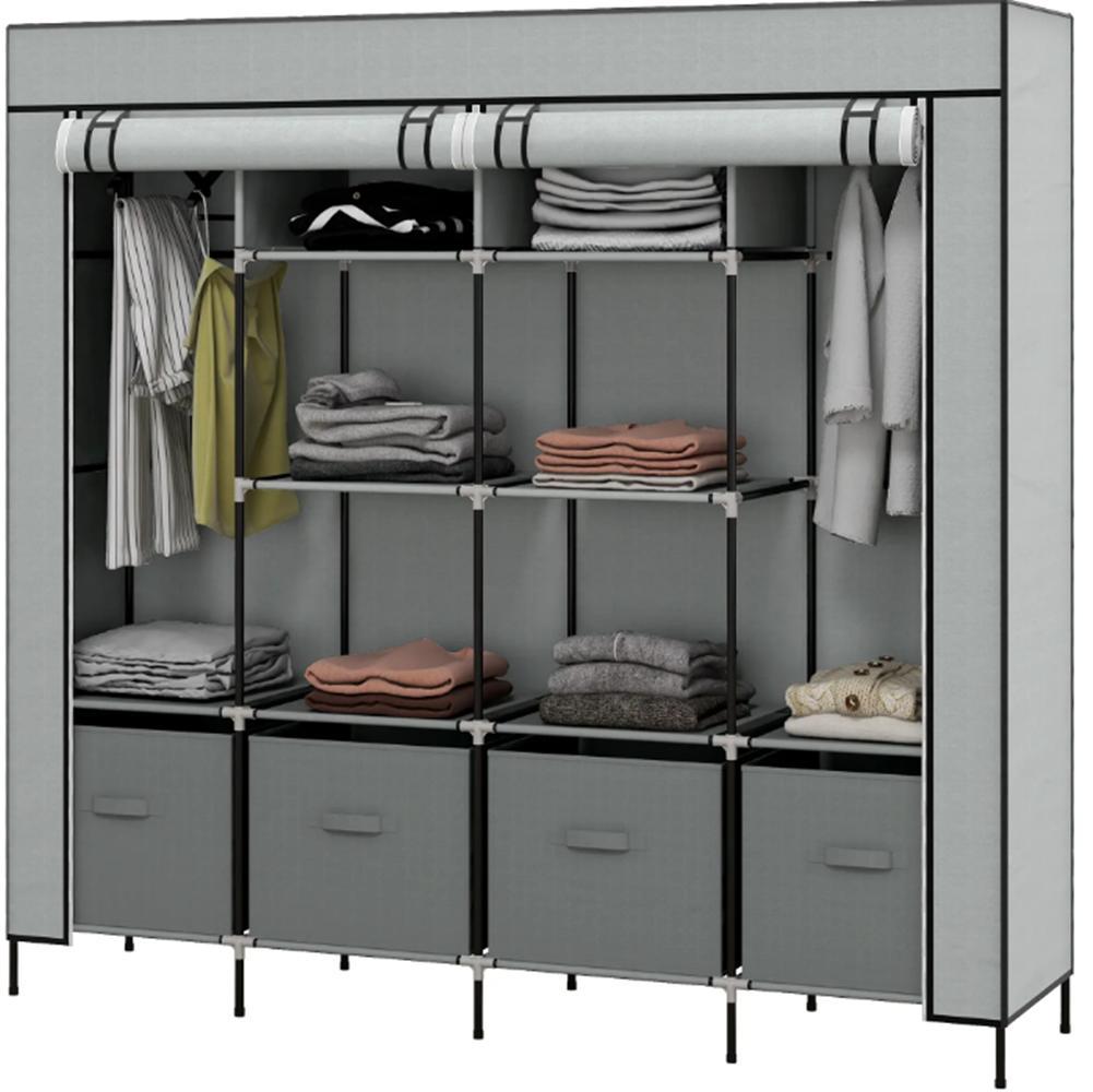 Xdovet Stoffschrank Kleiderschrank, Kleiderschrank Stoffschrank, Türen, 2 Kleiderstangen, 10 Fächer