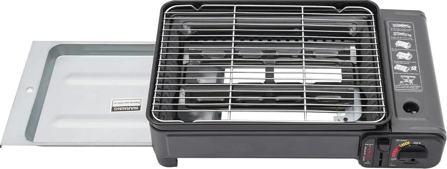 Plynový gril, prenosný, s nastaviteľnou reguláciou plameňa, čierny