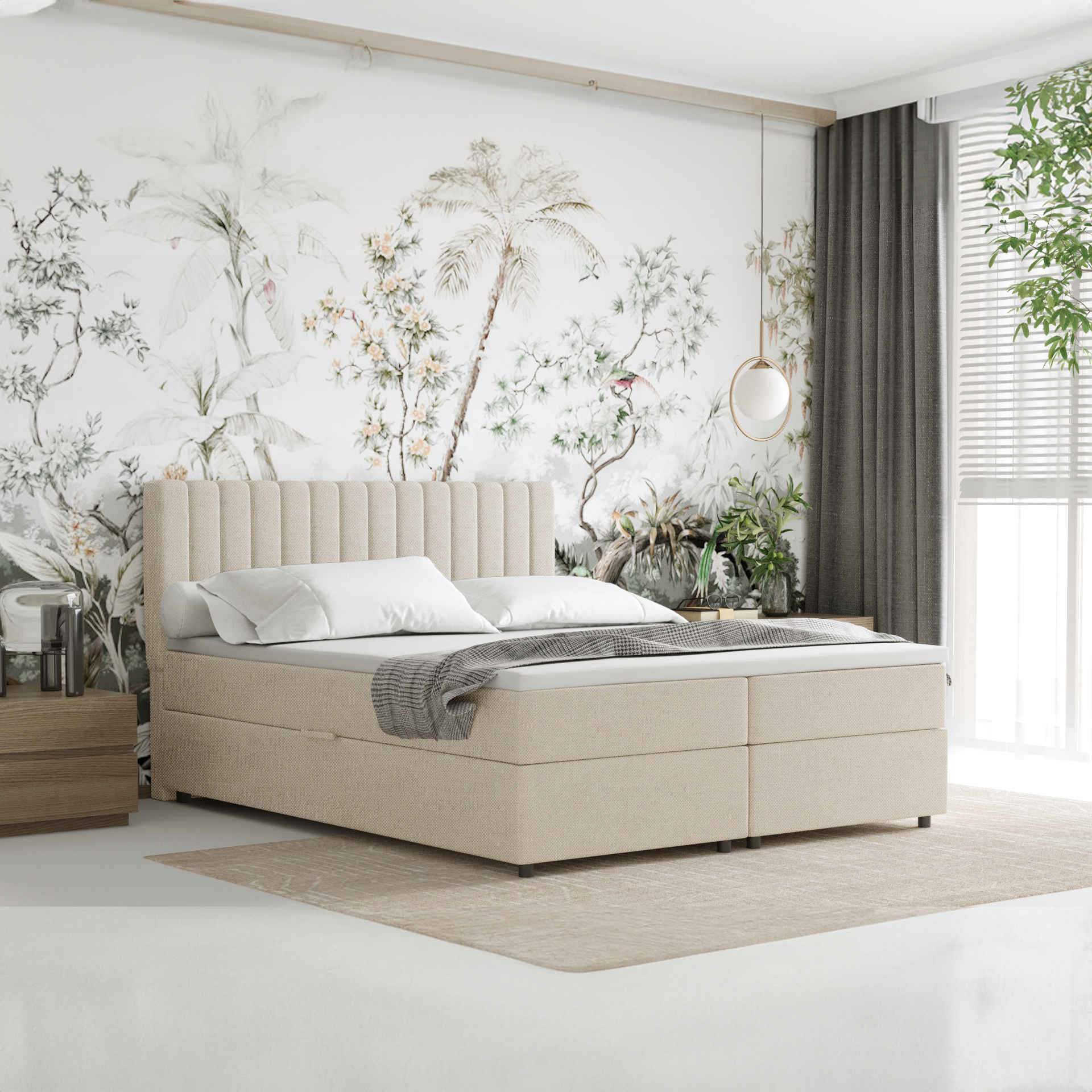Boxspringbett 160x200 EVEREST, mit Topper, mit Bettkästen, Doppelbett, Beige, Panda Möbel
