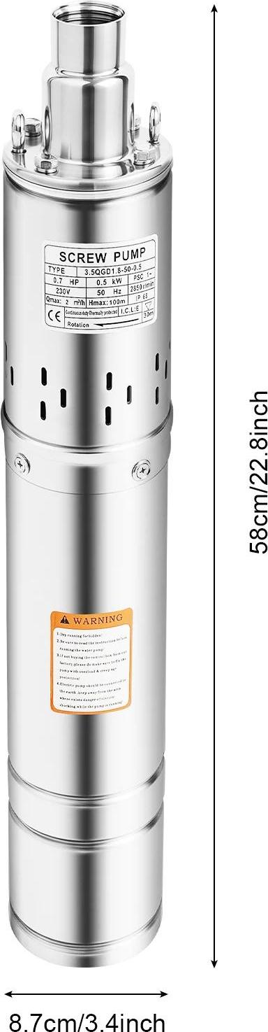 Elektrické hĺbkové čerpadlo - Ponorné čerpadlo - Nerezová oceľ - 1600 l/h - 15 m kábel - EÚ zástrčka - Pre domáce a poľnohospodárske zavlažovanie