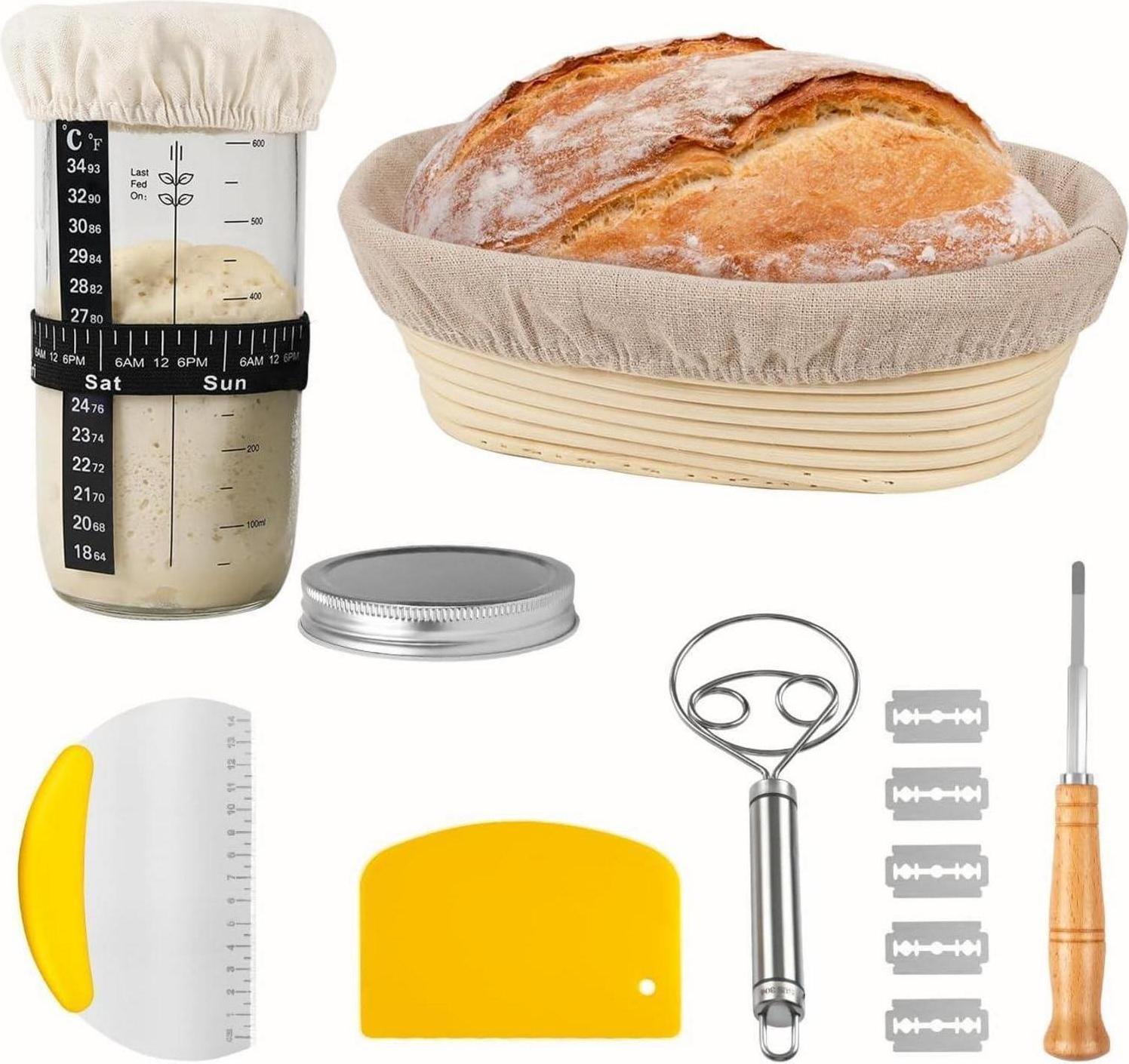 Sonstige 25cm Oval Gärkörbchen & Sauerteig Starter Set mit Zubehör