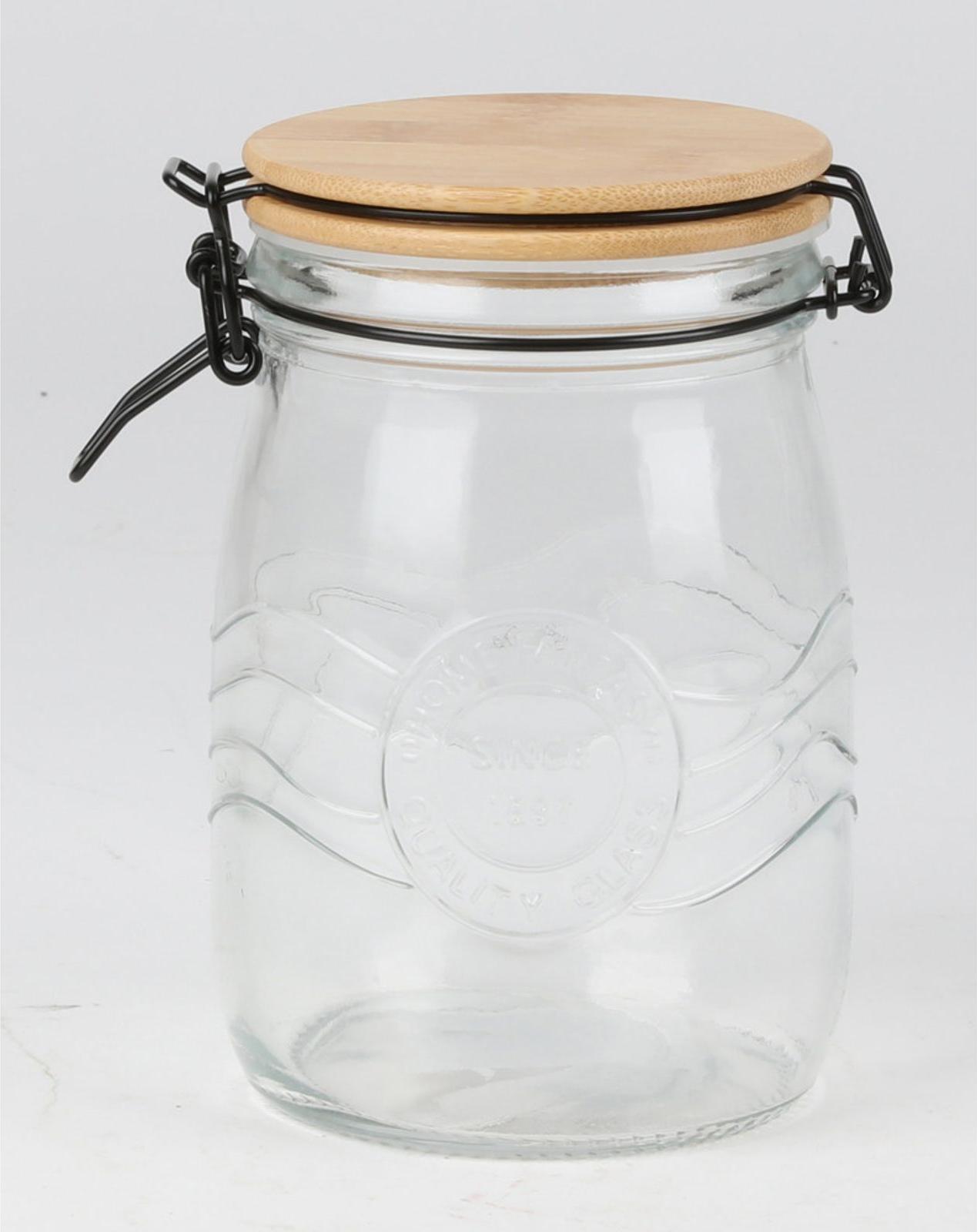 Buri Drahtbügelgläser 1 L mit Bambusdeckel im 12er Set – luftdicht, dekorativ, ideal zur Aufbewahrung von Lebensmitteln, Vorräten & Küchenorganisation VX21394-12er