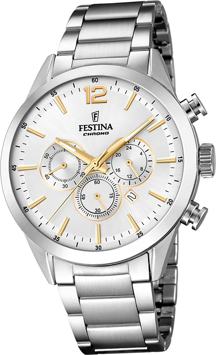 Festina pánske hodinky z nehrdzavejúcej ocele F20343/1 náramkové hodinky Silver Chronograph D2UF20343/1