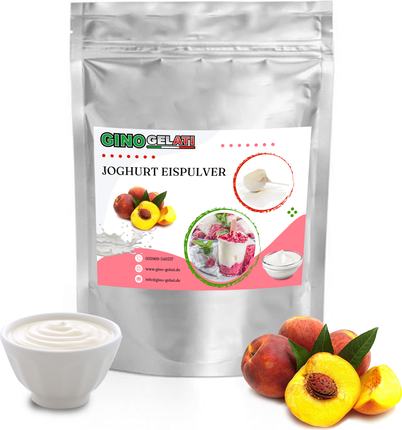 Gino Gelati Joghurt Pfirsich Eispulver - Cremiges Speiseeis für Eismaschine (1 Kg) SPE-157-1 kg-002