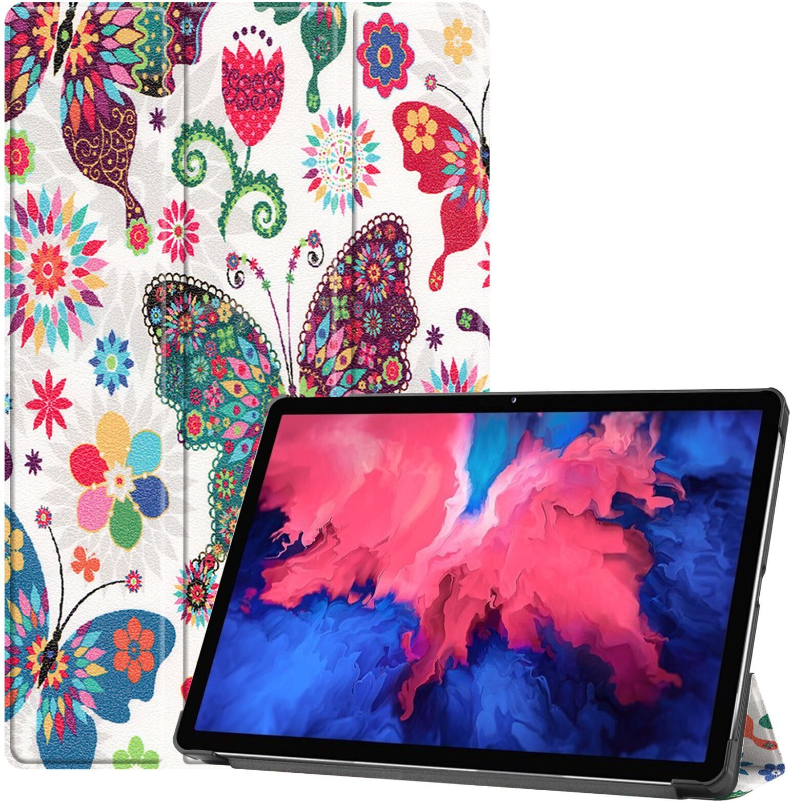 Custodia Per Lenovo Tab P11 (2021, 11") Con Portapenne E Stilo Incluso - Farfalla Marrone, In Pelle PU E TPU