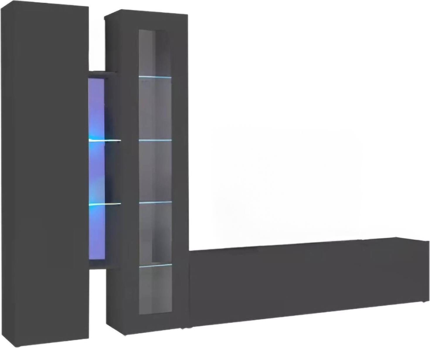 Dmora Wohnzimmermöbel Dcau, Wohnzimmer-Set TV-Möbel mit 3 Türen, Mehrzweck-Wohnzimmermöbel mit Vitrine und LED-Licht, 100% Italy, cm 280x30h180, Anthrazit