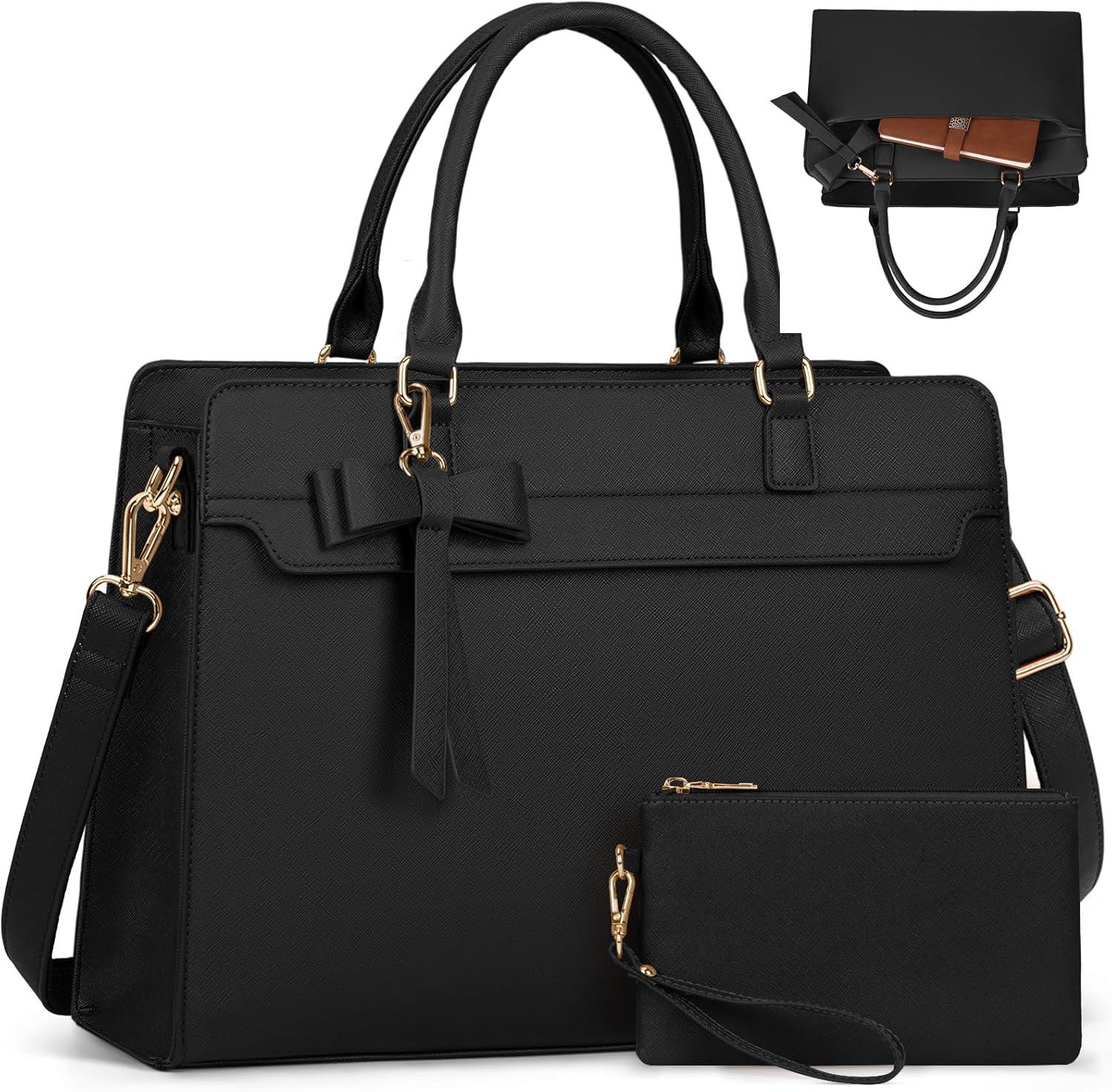 Enraged_Nutrition RAINSMORE Handtasche Damen 15.6 Zoll Laptoptasche Schwarz
