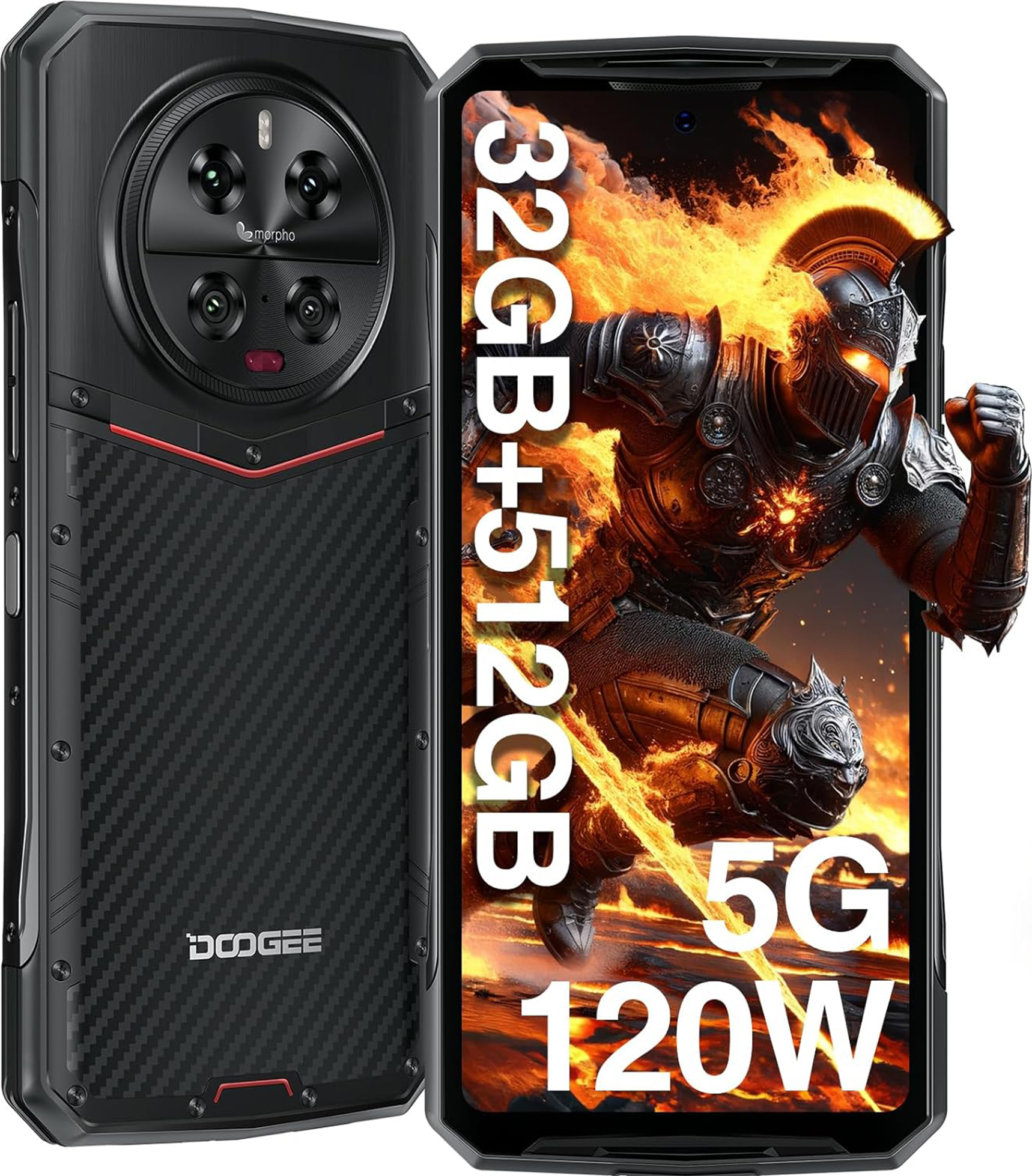 DOOGEE DK10 Outdoor Handy 5G - 512GB+32GB Dimensity 8020,64MP Nachtsicht+50MP 6,67''120Hz Outdoor Smartphone, 120W IP68 Android 13 WiFi 6/NFC, Schwarz