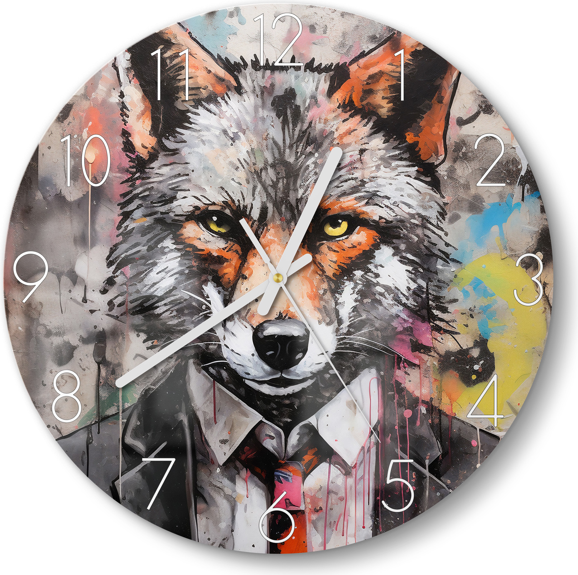 DEQORI DEQOART Glasuhr Ø30 cm Zahlen 'Fuchs der Geschäftswelt' Wanduhr Glas Uhr Design leise Küchenuhr WC-D30-N-4130