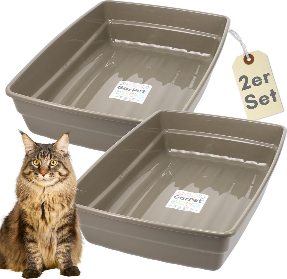 GarPet 2er Set Katzenklo XXL Katzentoilette offen ohne Deckel Katzen Schalentoilette Klo Toilette Zubehör Doppelpack Sparpaket Katzentoiletten 2928