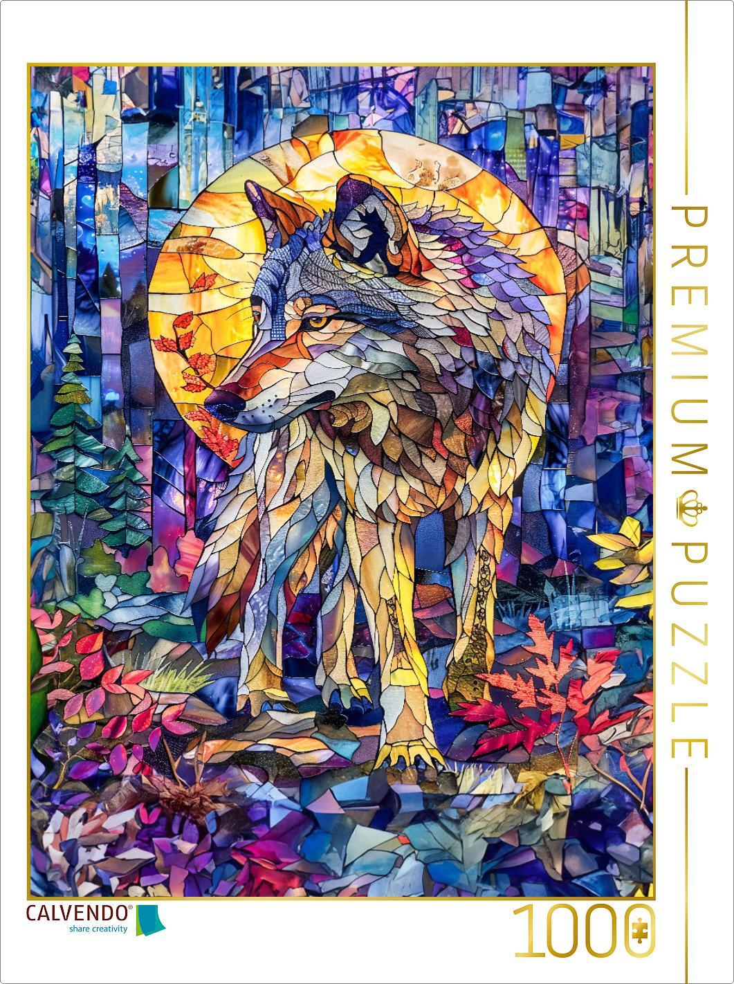 CALVENDO Puzzle Ein einsamer Wolf durchstreift im sanften Licht des Mondes den dunklen Wald | 1000 Teile Lege-Größe 64x48cm Foto-Puzzle für glückliche Stunden