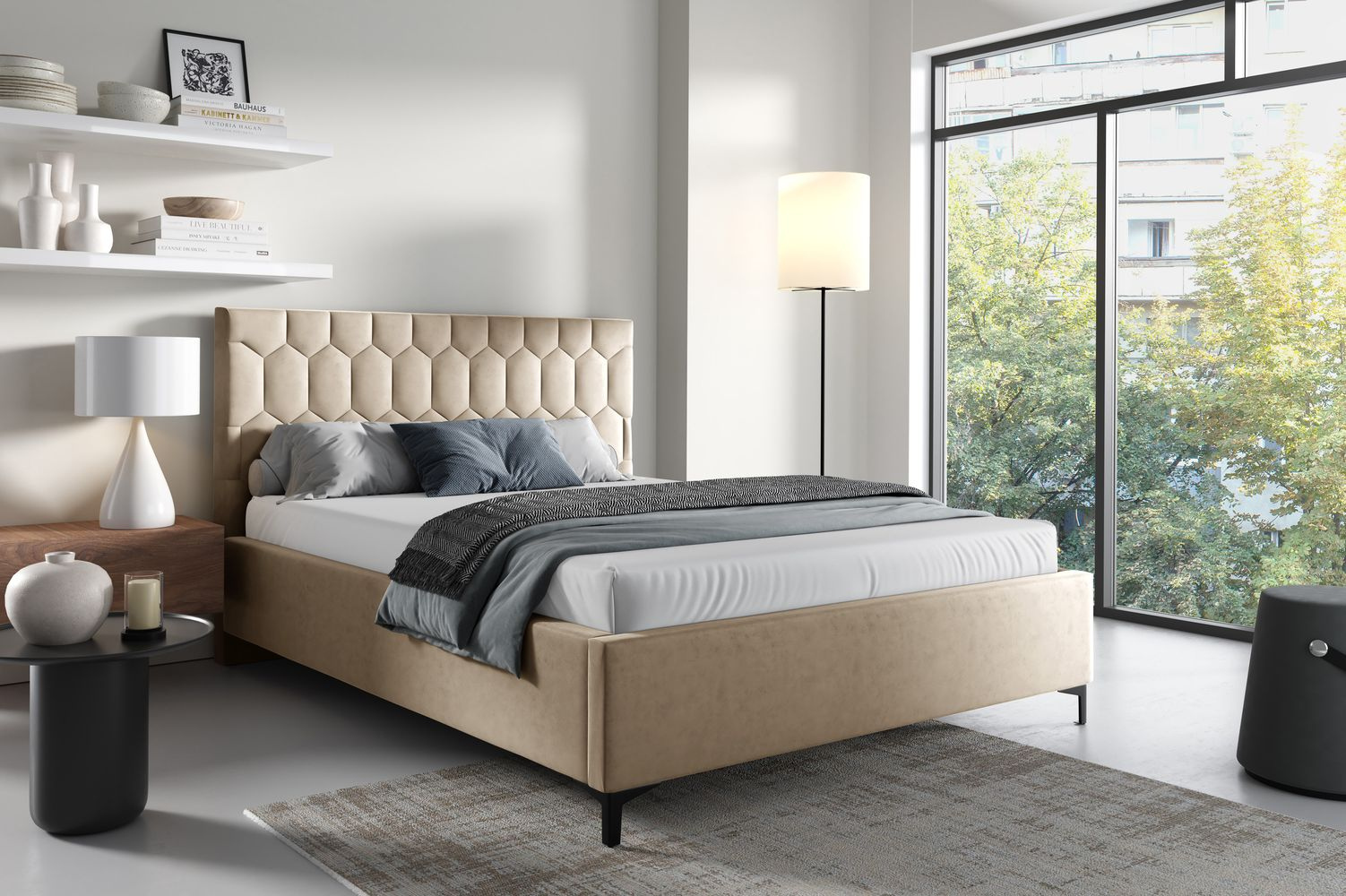 Čalúnená posteľ 180x200 ODETA 7 - svetlo béžová