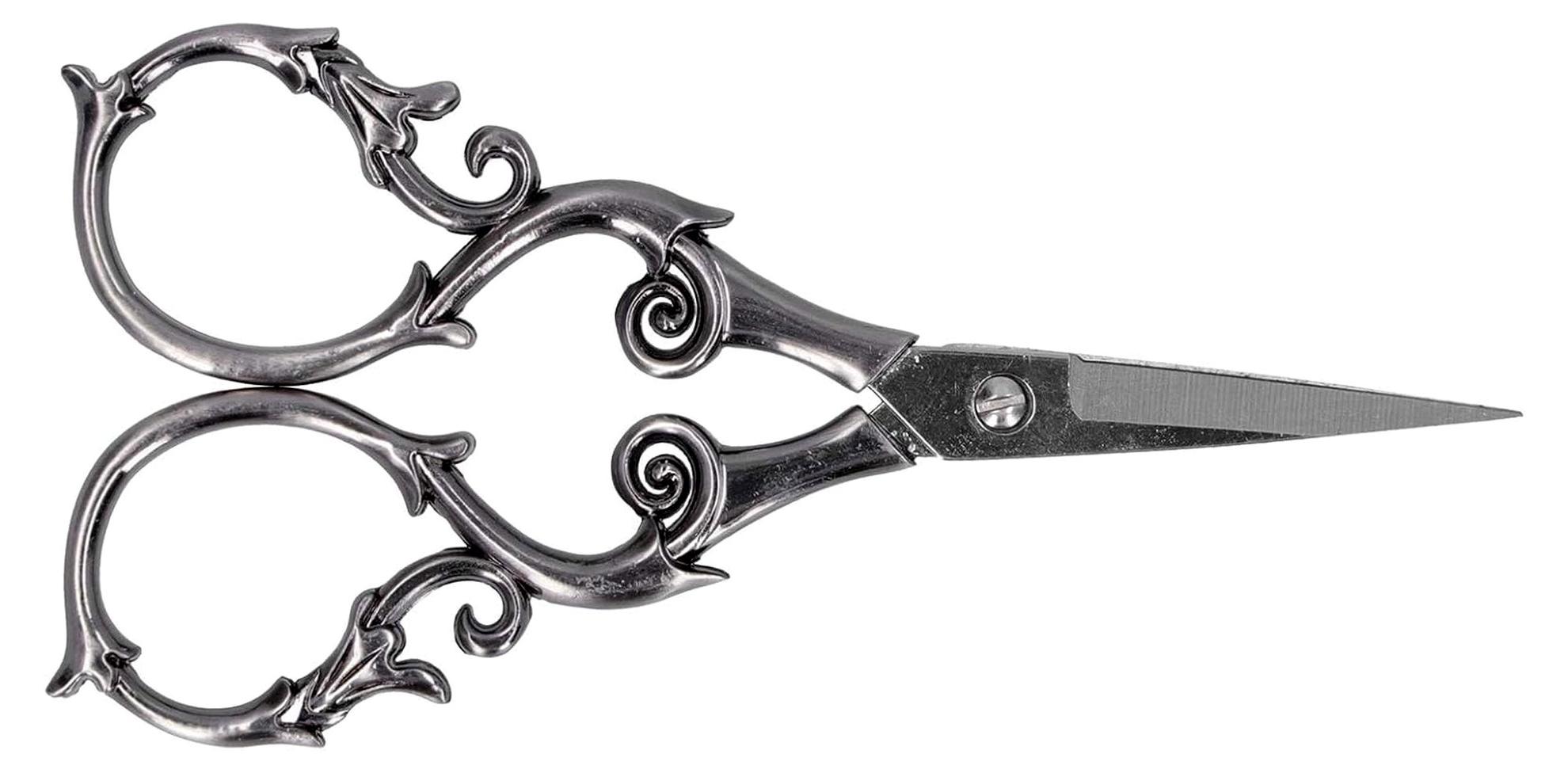 Markenlos Vintage Nähschere im europäischen Stil mit Blumenmotiv aus Edelstahl für Schneiderarbeiten (SILBER)