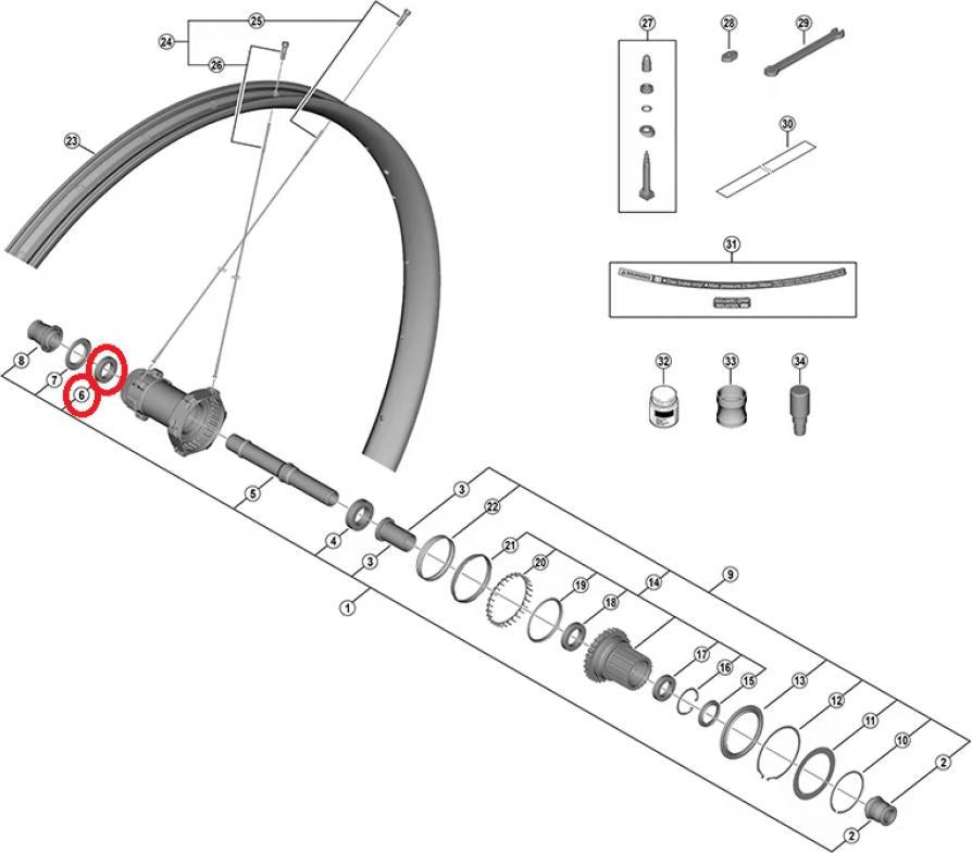 SHIMANO gedichtetes Patronenlager f.WH-M9200 Hinterrad - 15x24, 5mm
