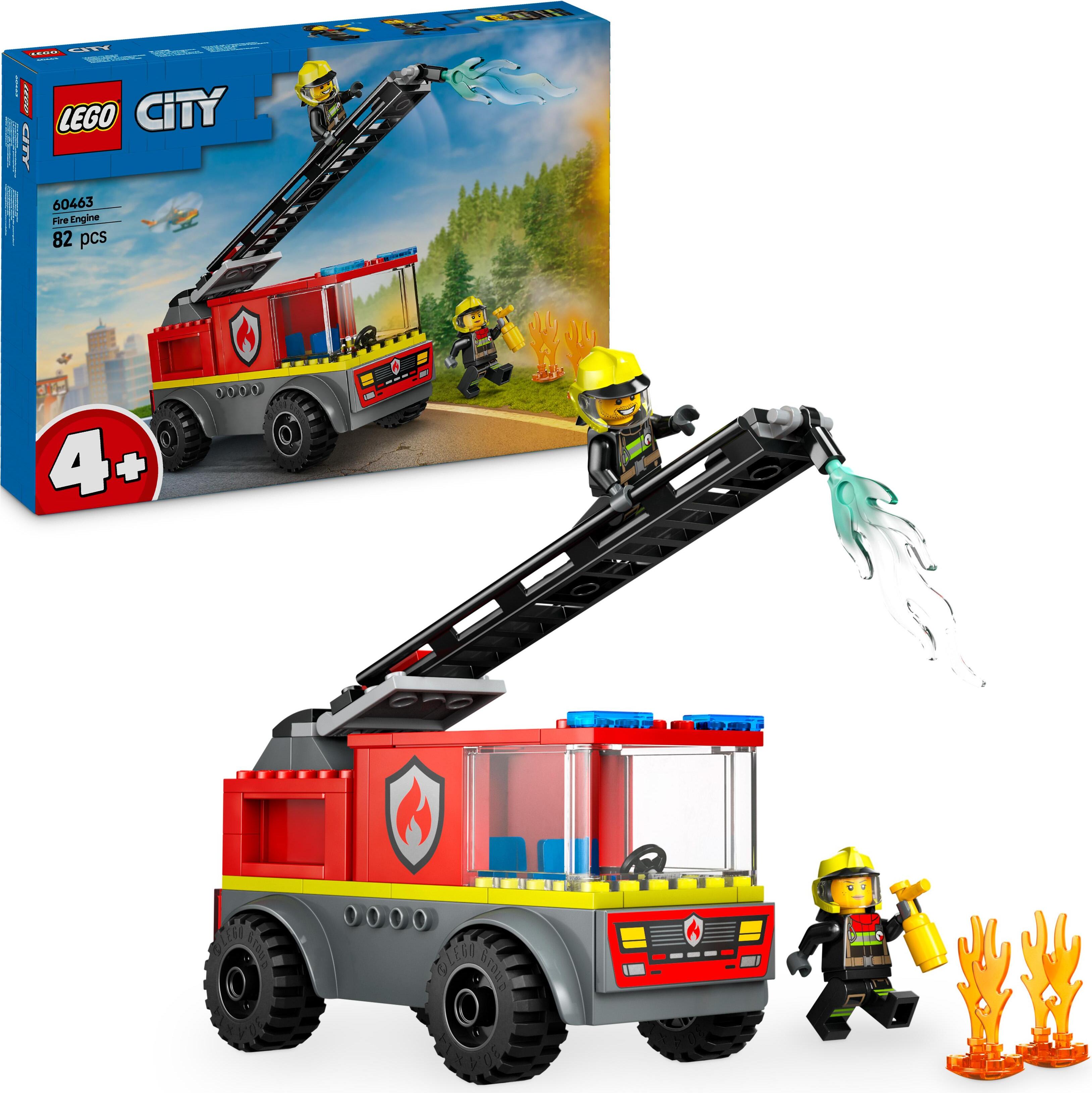 LEGO City Hasičské auto s rebríkom - Hračka hasičského auta s 2 minifigúrkami hasičov pre chlapcov a dievčatá vo veku 4+ - Vzdelávacia hračka - Darček pre predškolákov 60463