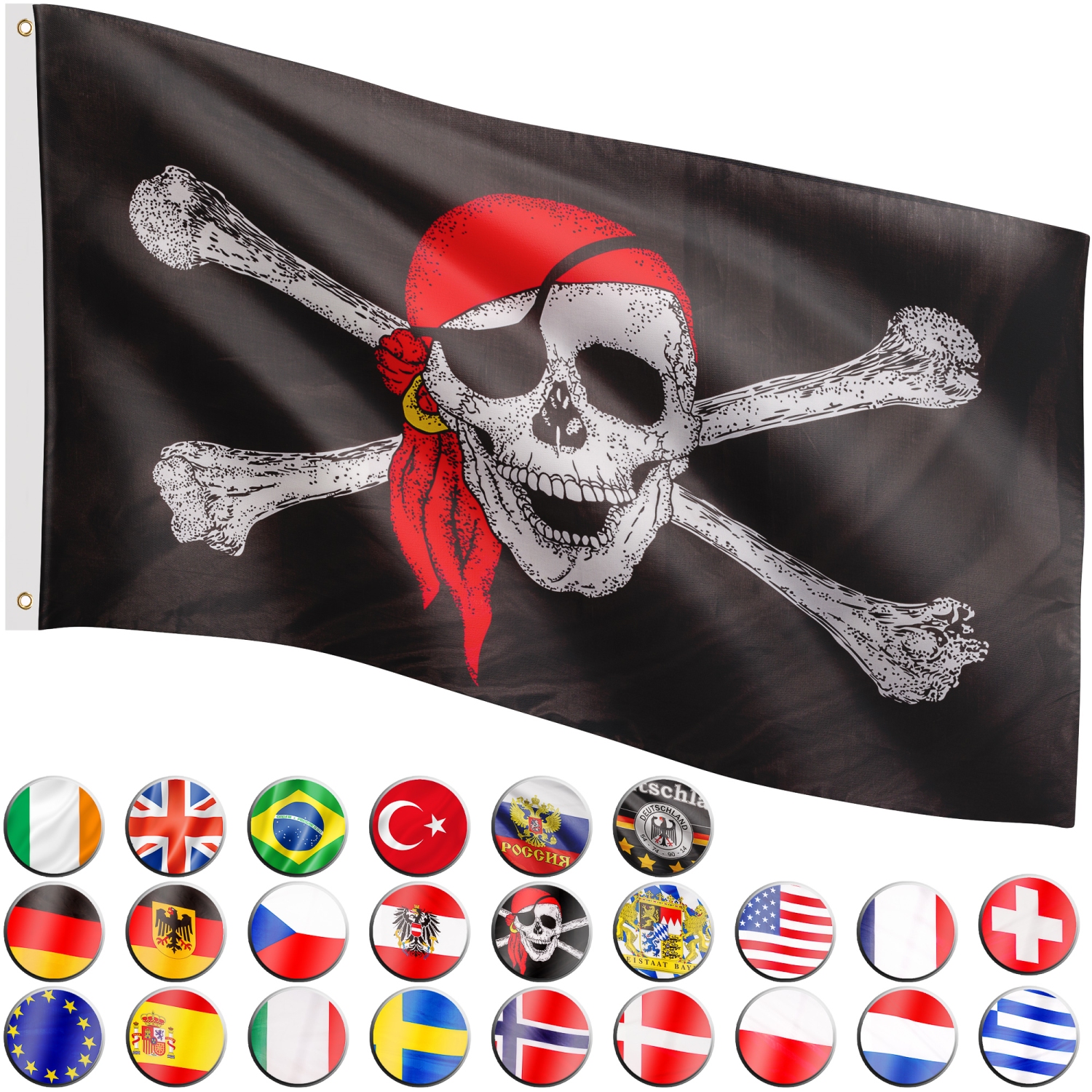 Tischflagge Pirat mit roten Augen Piraten Tischfahne 15x22cm 