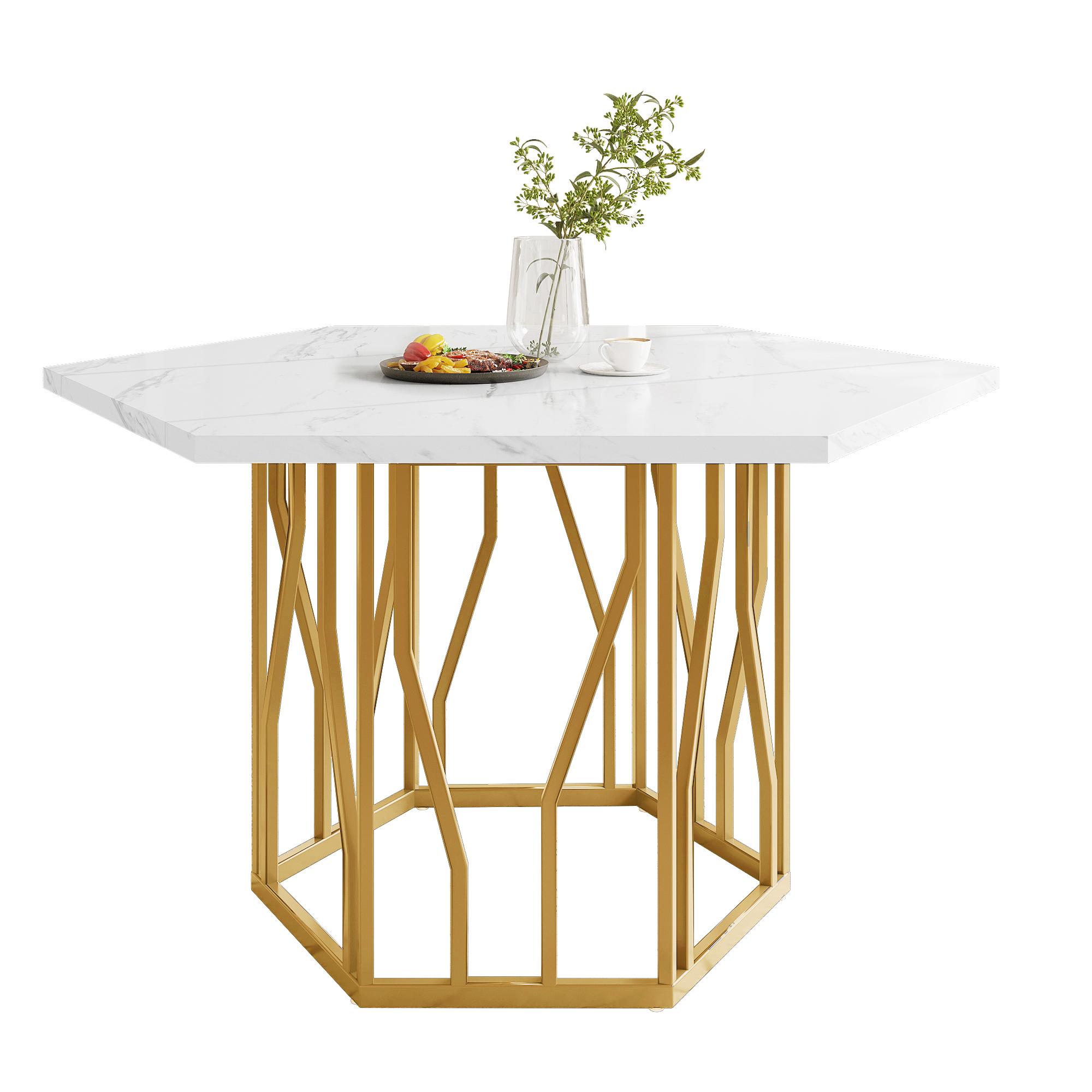 STILVORA Sechseckiger Marmor-Esstisch,Küchentisch Metallzweiggestell Couchtisch mit Metallhalterung