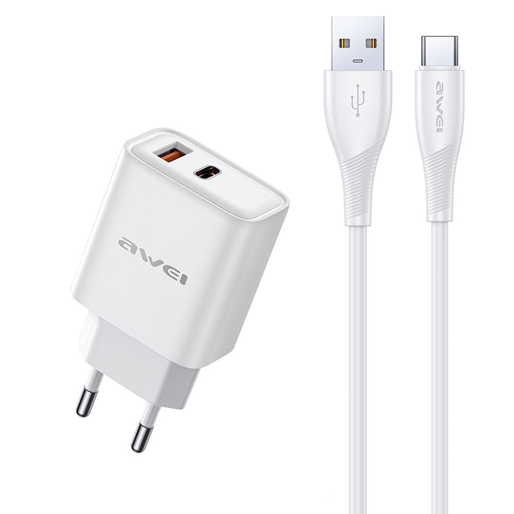 Awei Ład. Siat. Pd81T-Eu 22,5W + kábelusb + Usb-C biela/biela Gan