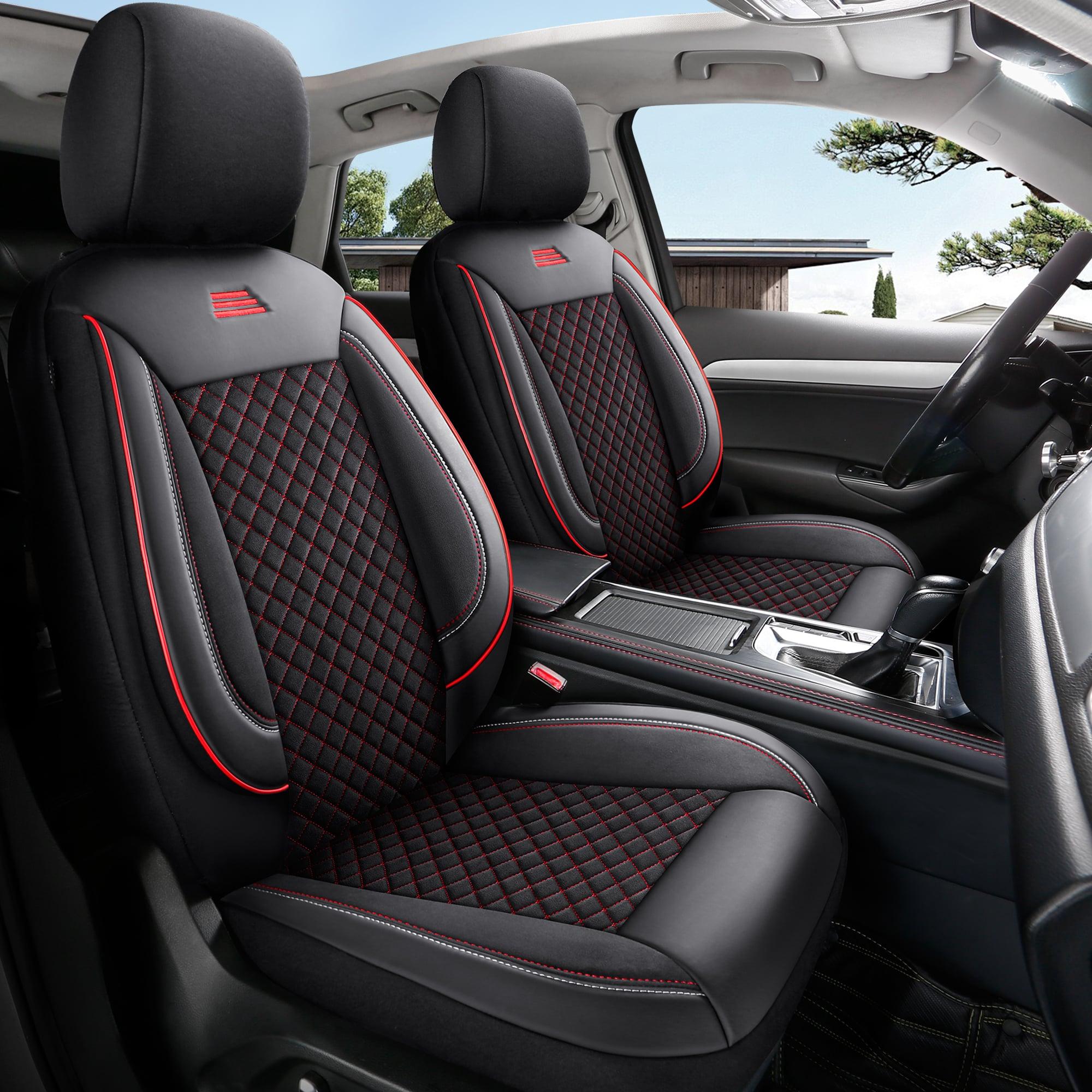 Auto Interieur Meester Autositzebezüge für Subaru XV 2 passgenau| Set mit 2 Stück | Fahrer + Beifahrersitz AIS Serie | Schwarz mit roten Nähten