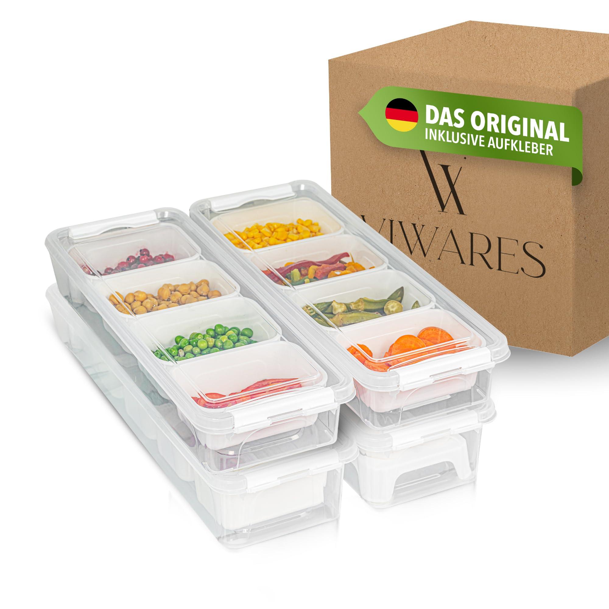 Viwares Vorratsdosen Set 4-teilig – luftdicht mit Deckel & variabler Trennung – inkl. Eierfach – BPA-frei & stapelbar – ideal für Kühlschrank, Vorrat, Gemüse, Obst & Küchenorganisation