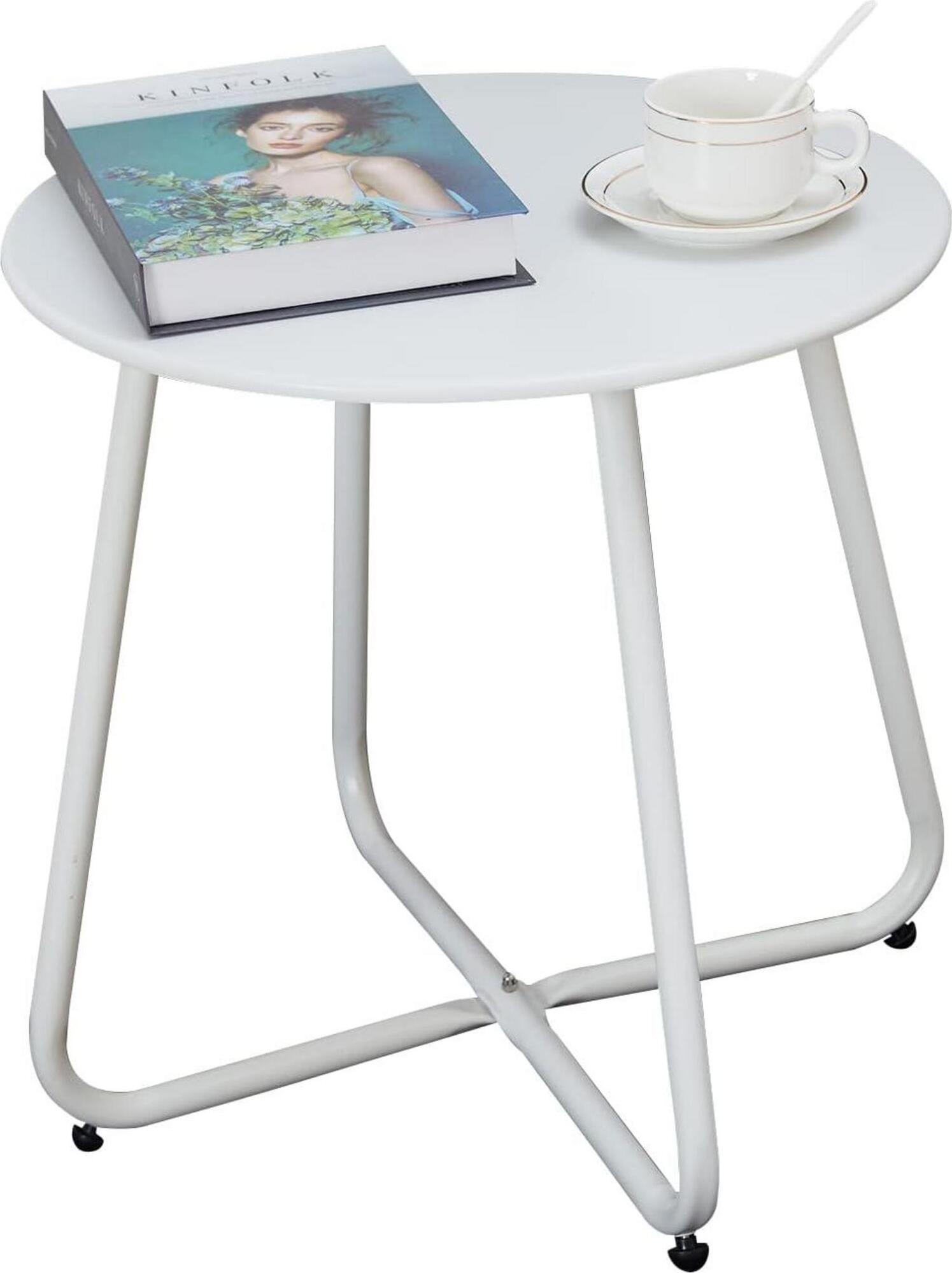 Sonstige Fokebel Runder Metall Beistelltisch Weiß Ø 45x45H cm Verstellbare Tischbeine