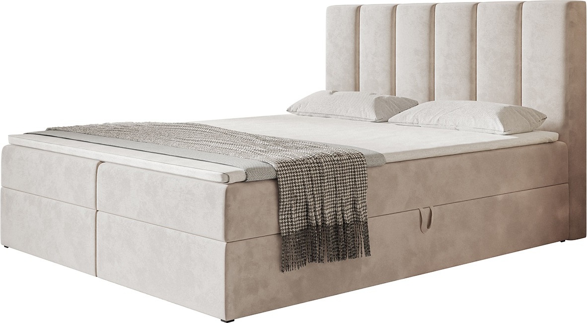 Posteľ TOKIO s 2 zásuvkami, čalúnená posteľ, rozmery: 180x200, farba: béžová, velúrová látka, manželská posteľ s matracom Bonell