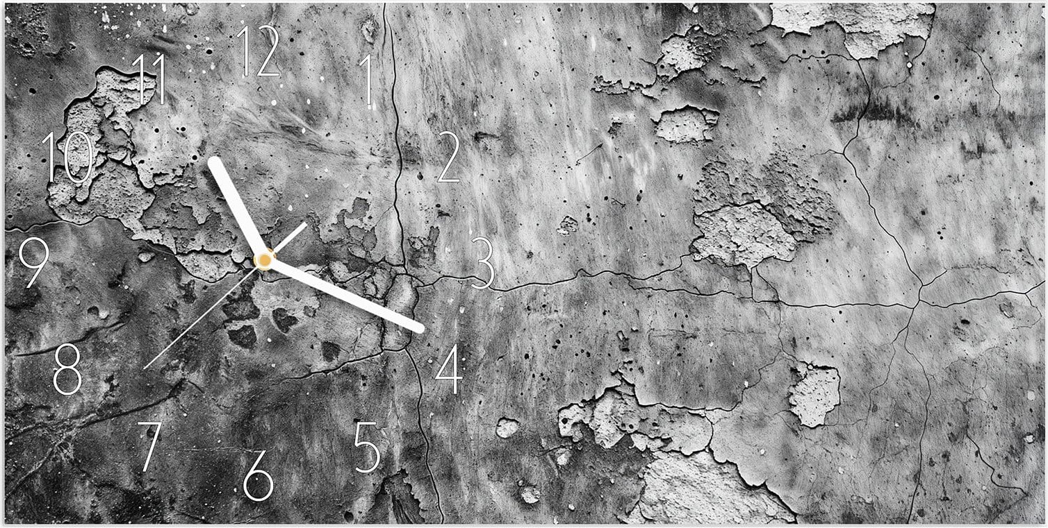 Primedeco Wanduhr aus Glas mit Motiv Abgenutzte Wand- 60 x 30 cm - inkl. Aufhängesystem