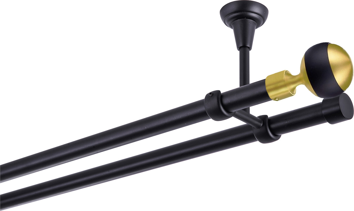 MDEKOR Gardinenstange Schwarz Matt stabile Vorhangstange 19 mm mit Kugel Modern einfache Montage, Montageort: Decke, 2-läufig, 200 cm 19 czarny II sufit K MOD 200 cm