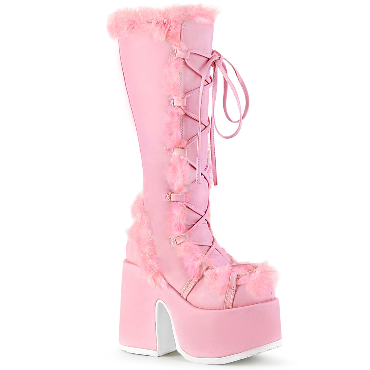 CAMEL-311 DemoniaCult vegan High-Heels Plateaustiefel pastellrosa Leather-look Kunstfell