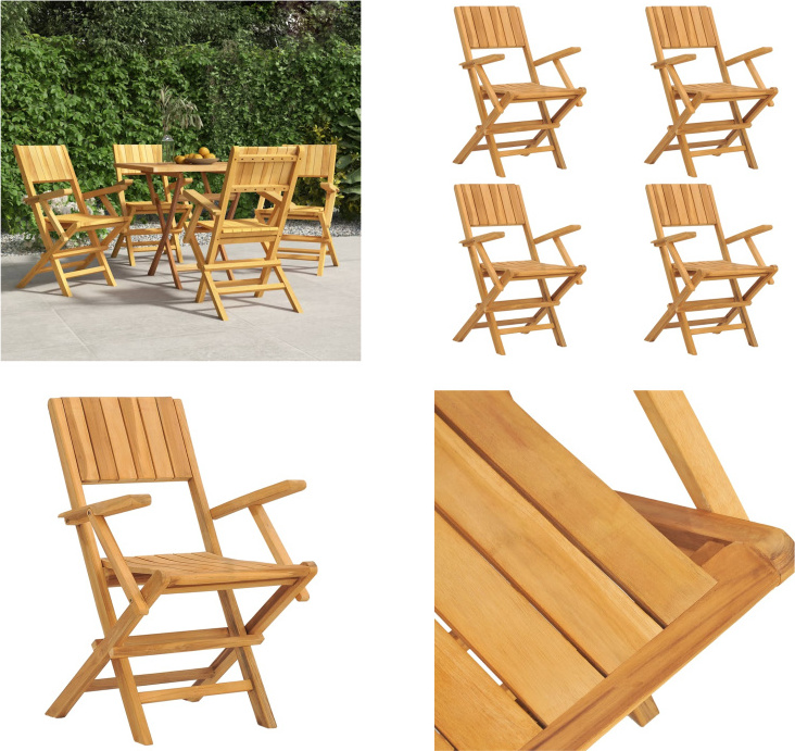 vidaXL Gartenstühle 4 Stk. Klappbar 55x61x90 cm Massivholz Teak - Klappbarer Gartenstuhl - Klappbare Gartenstühle - Gartenstuhl Klappbar - Gartenstühle Klappbar