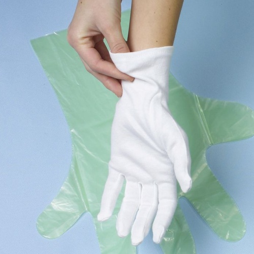 12 Paar L-XL Bauuhe weiß Baumwoll Trikot Handschuhe Trikothandschuhe 