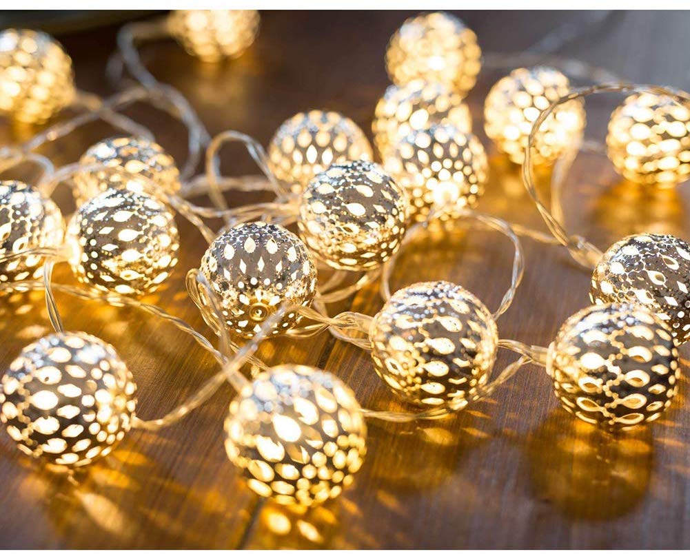 Geburtstag oder anderen Partys Hochzeit Qedertek LED Lichterkette mit Marokkanischen Kugeln Kugeln Orientalisch 9 Meter 30 LEDs Warm Weiß Deko Silber Lichterkette innen mit Netzstecker 