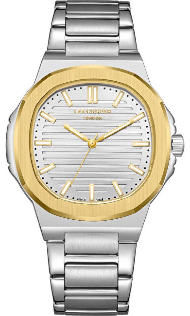 Lee Cooper Herrenuhr LC08016.230 Analog Silber-Gold mit goldenen Zeigern und Indizes