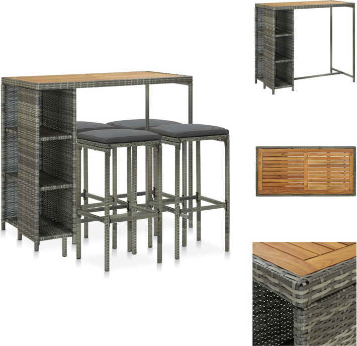 vidaXL 5-dielny záhradný barový set s vankúšmi polyratan sivý - Záhradný nábytok sety