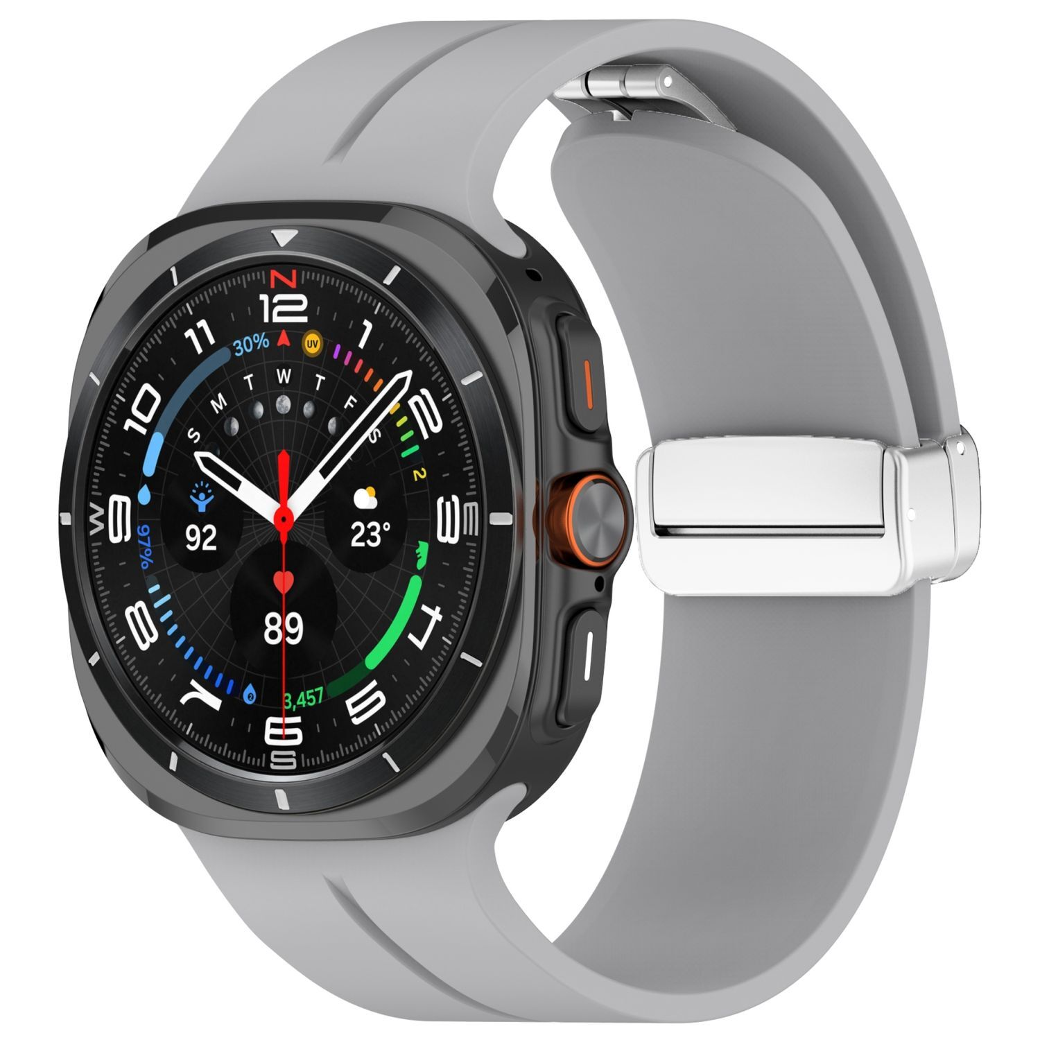 Pre Samsung Galaxy Watch Ultra 47mm Groove Silikónový remienok Magnetická pracka Grey