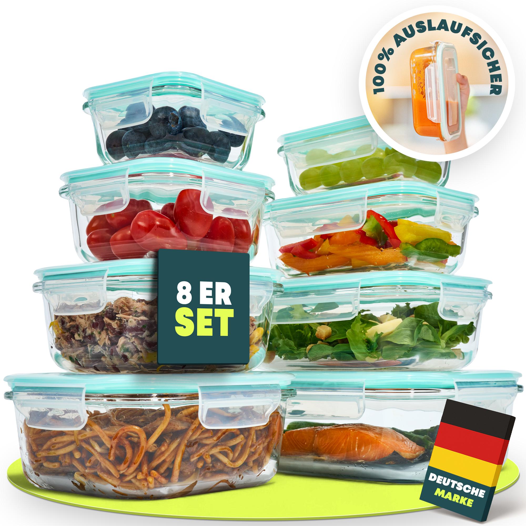 uandu Glasbehälter mit Deckel, 8- teilig, Meal prep Gläser, Frischhaltedosen Glas mit Deckel, Glasdosen mit Deckel Set, Meal prep Boxen Glas