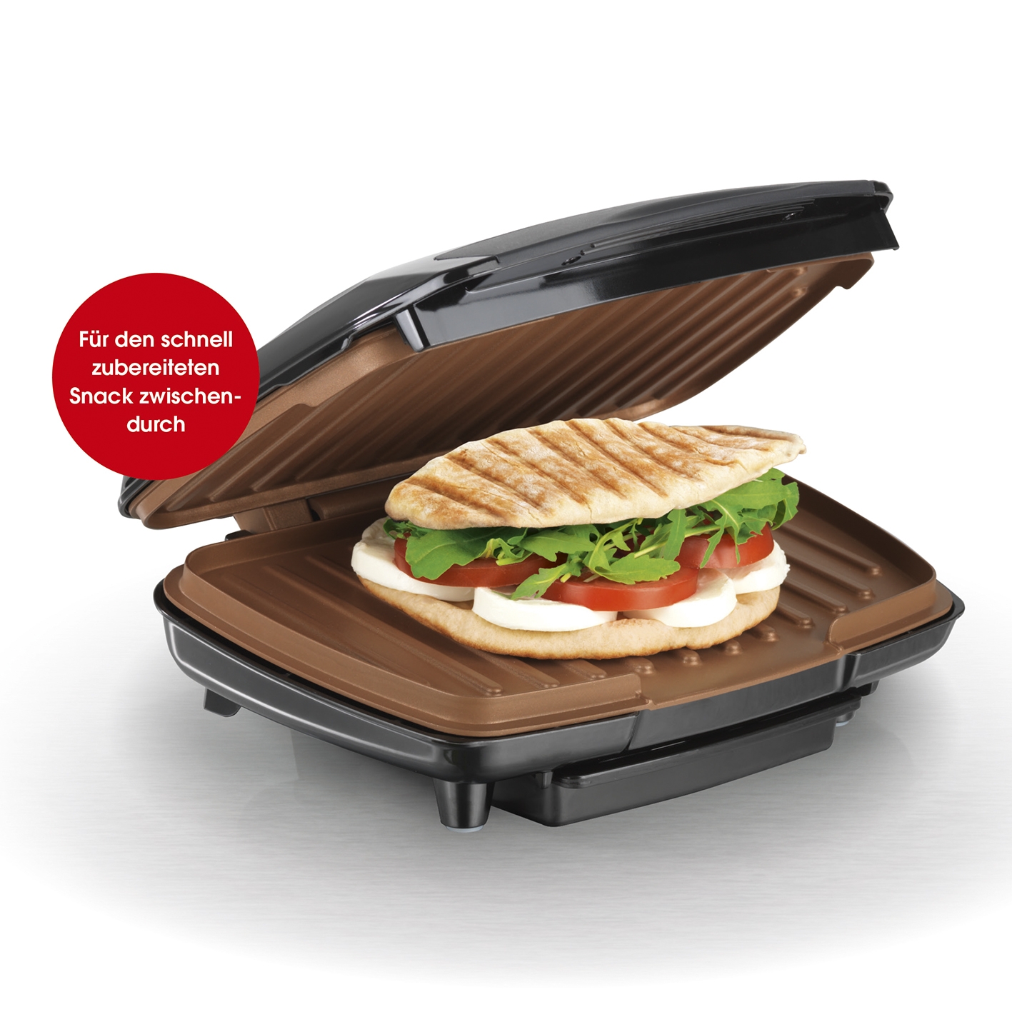 Tisch Grill Sandwich Maker Auffangschale 2 Wärmeflächen fettarm Kontakt-Grillen