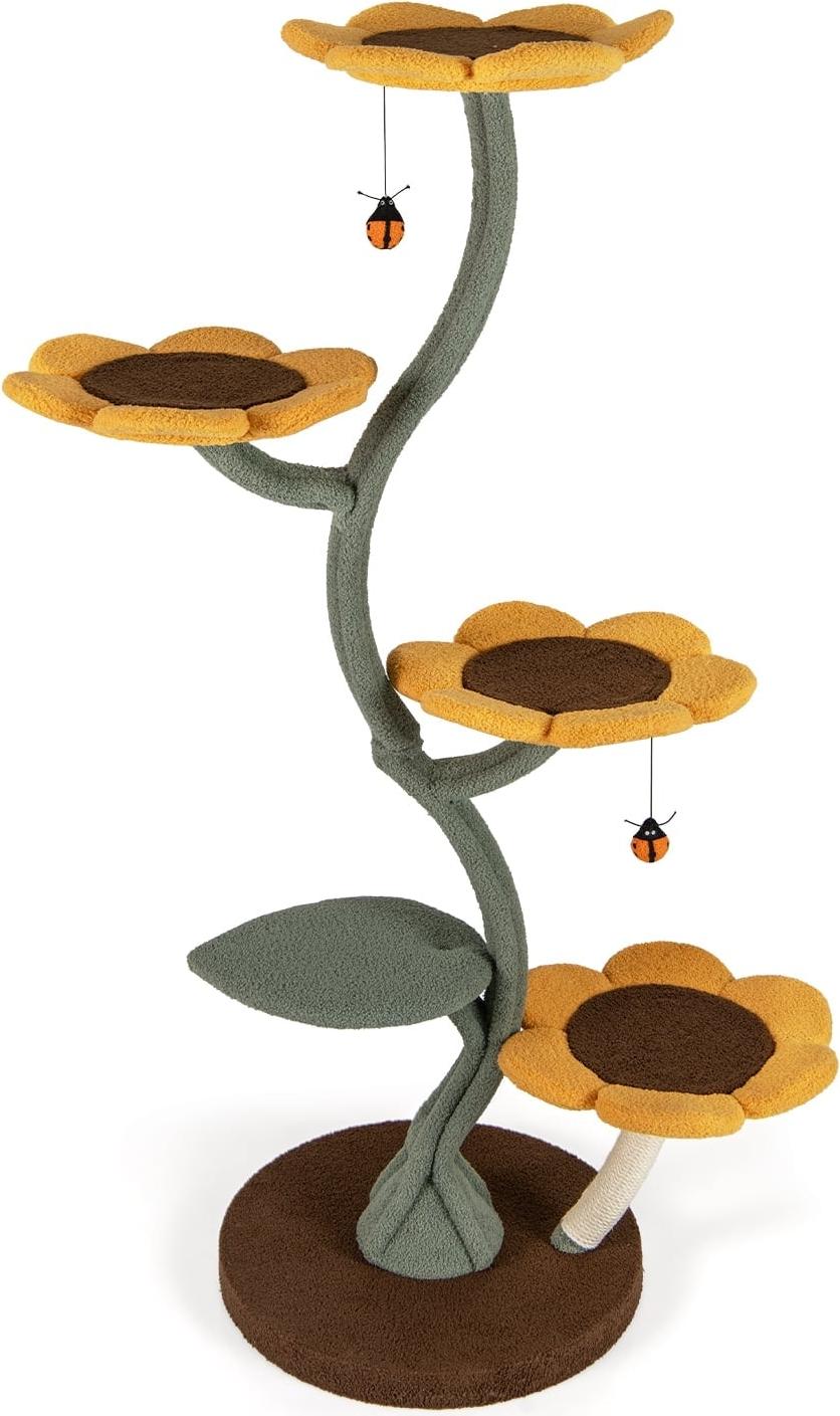 Northix Katzenbaum mit 5 Plattformen in Blumen- und Blattform, 175 cm