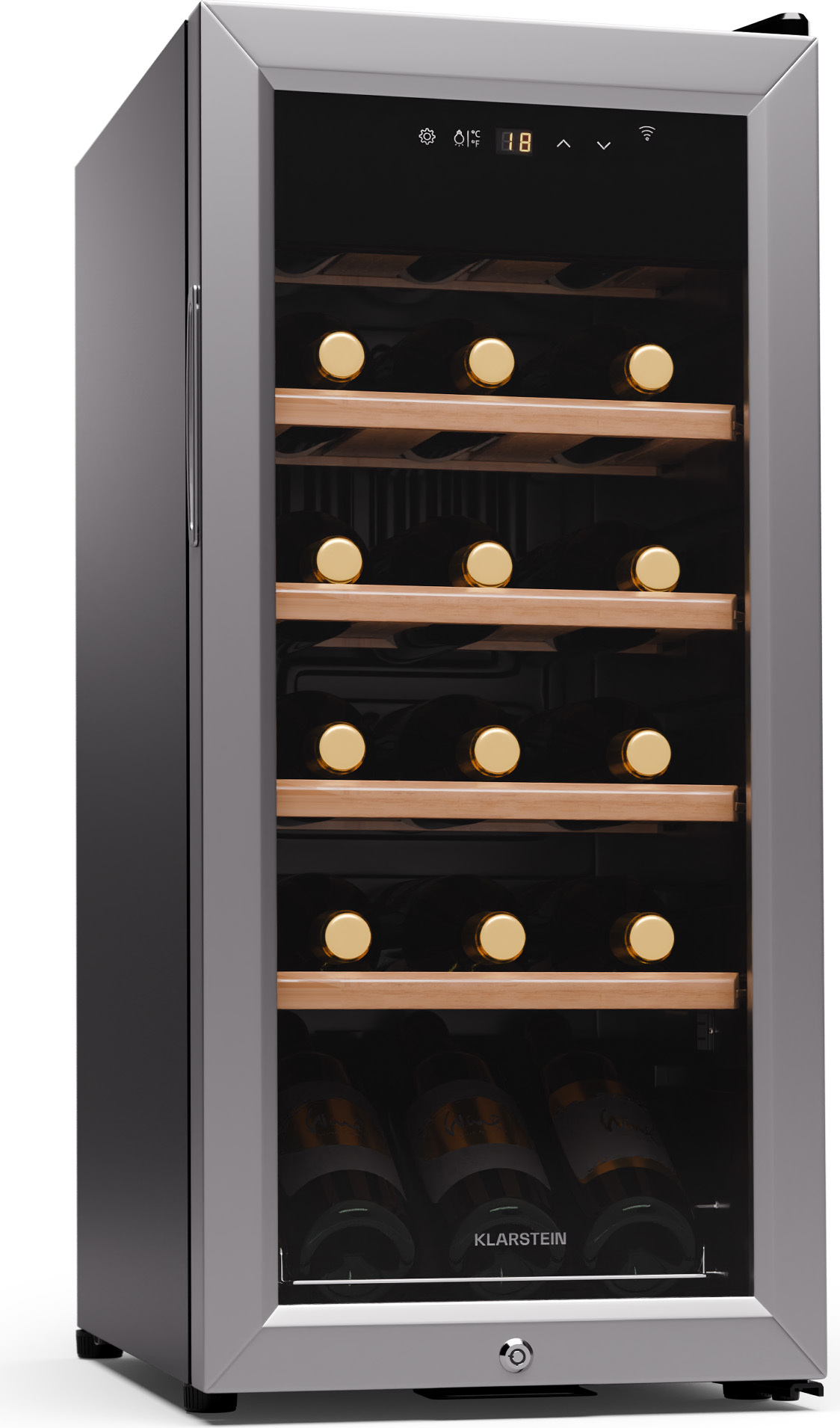 Klarstein Weinkühlschrank,1 Zone Getränkekühlschrank, Leiser Indoor/Outdoor Kühlschrank, 50 Liter Flaschenkühlschrank Klein, Weinschrank für Getränke, Weinkühler für 18 Flaschen, 5-18°C 35