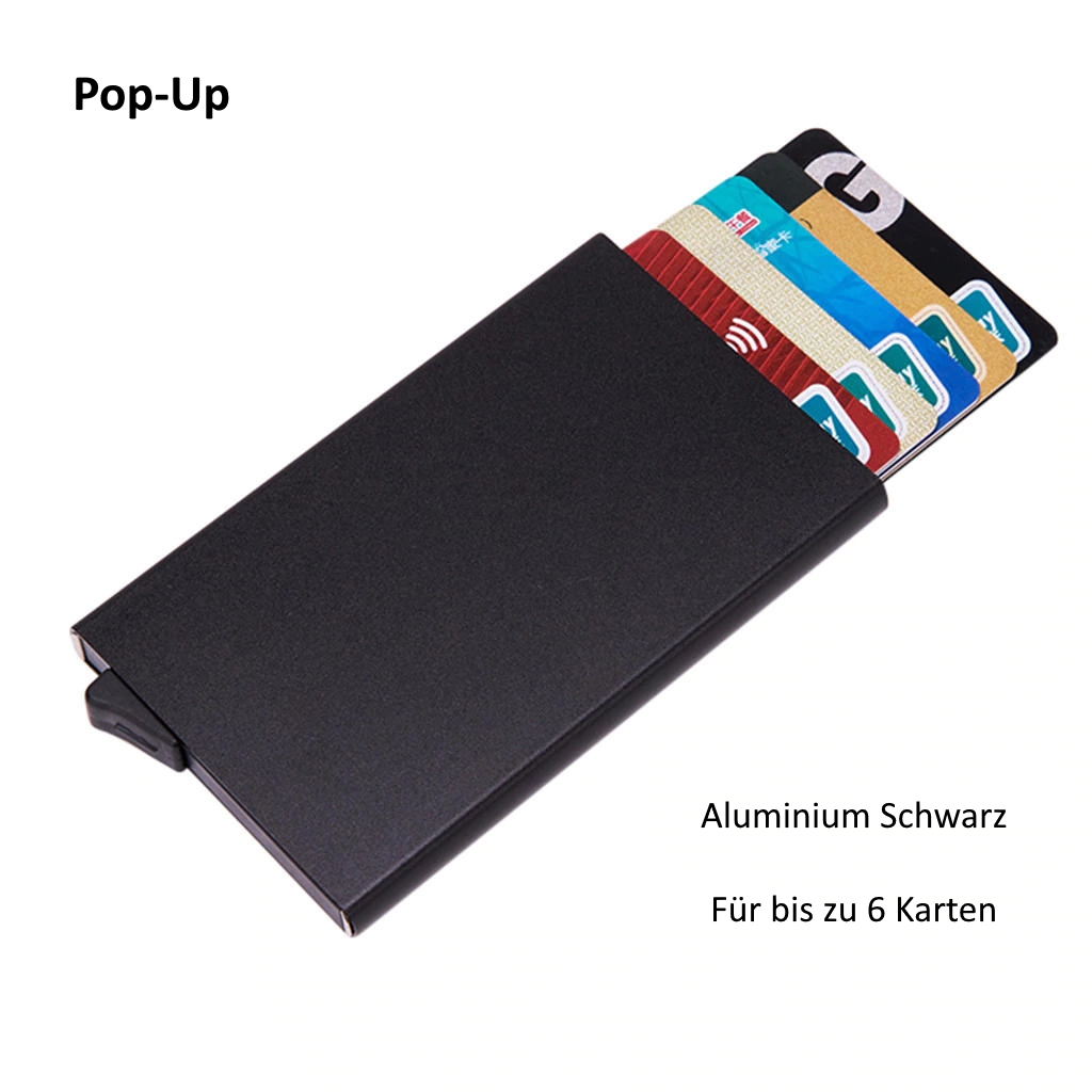 Kreditkartenetui mit Geldklammer Münzfach Leder Geldbeutel Aluminium Kartenetui mit RFID Schutz Magnetverschluss Schwarz
