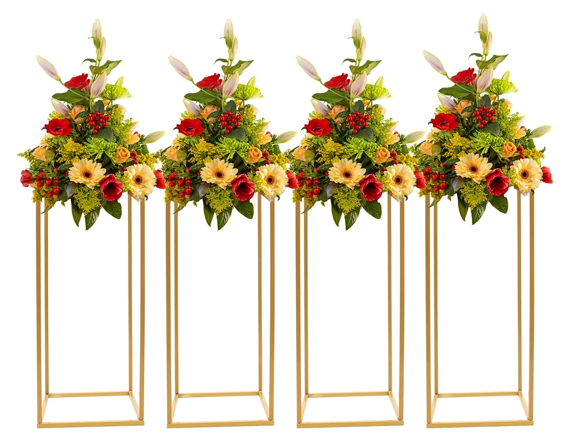 Markenlos 4 Stück Goldene Blumenständer aus Metall für den Boden, Dekoration für Hochzeiten, Geburtstagsfeiern und Weihnachtsfeiern
