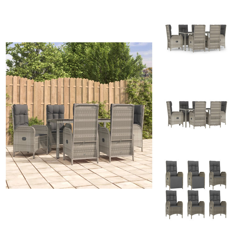 vidaXL 7-dielny záhradný jedálenský set s vankúšmi sivý polyratan - Záhradný nábytok sety