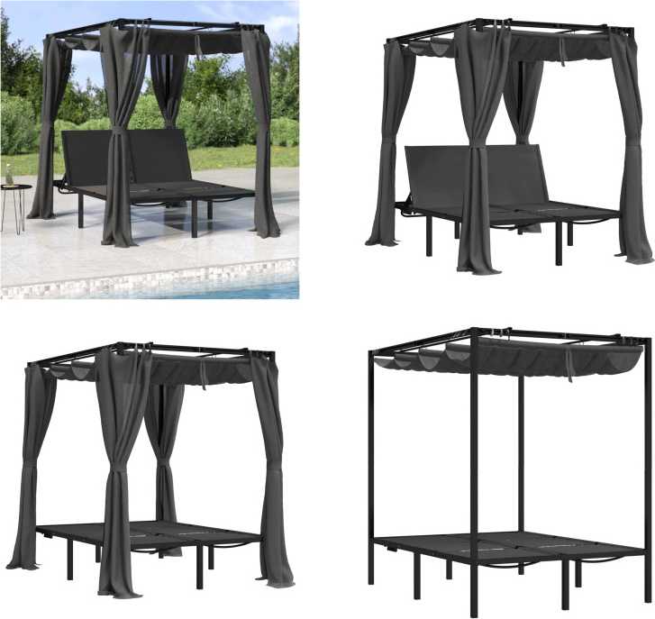 vidaXL Dvojlôžko so závesmi a baldachýnom antracit - Lehátko so závesmi - Lehátko so závesmi - Lehátko - Ležadlo