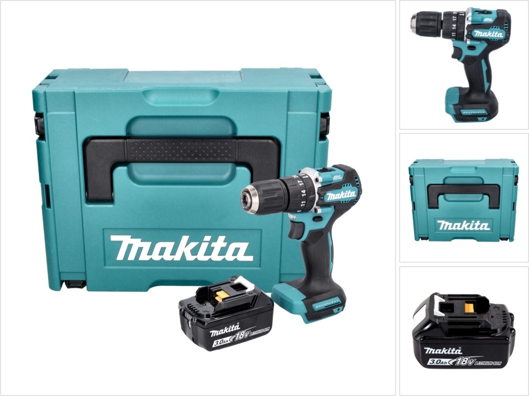 Makita DHP 487 F1J Akumulátorová príklepová vŕtačka 18 V 40 Nm bez kefiek + 1x akumulátor 3,0 Ah + Makpac - bez nabíjačky