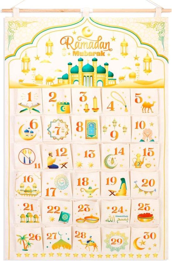 Famanu Ramadan Adventskalender - Wiederverwendbare Stoffkalender mit 30 Taschen B0DPPBXSXS