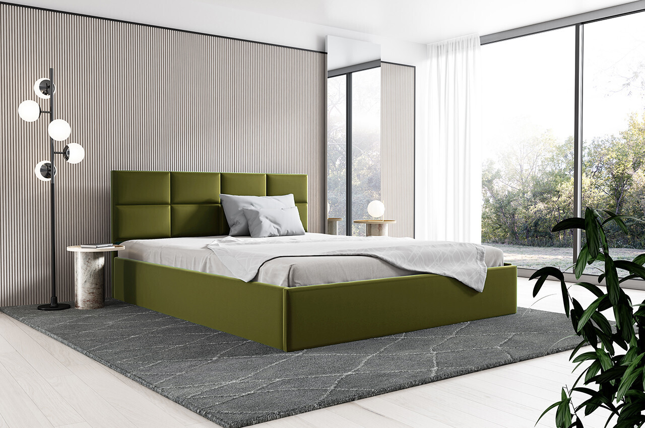 BETTSO Doppelbett Polsterbett Bett mit Kopfstütze und Bettkasten GOBI 160 x 200 cm Grün Hellgrün Gobi R36